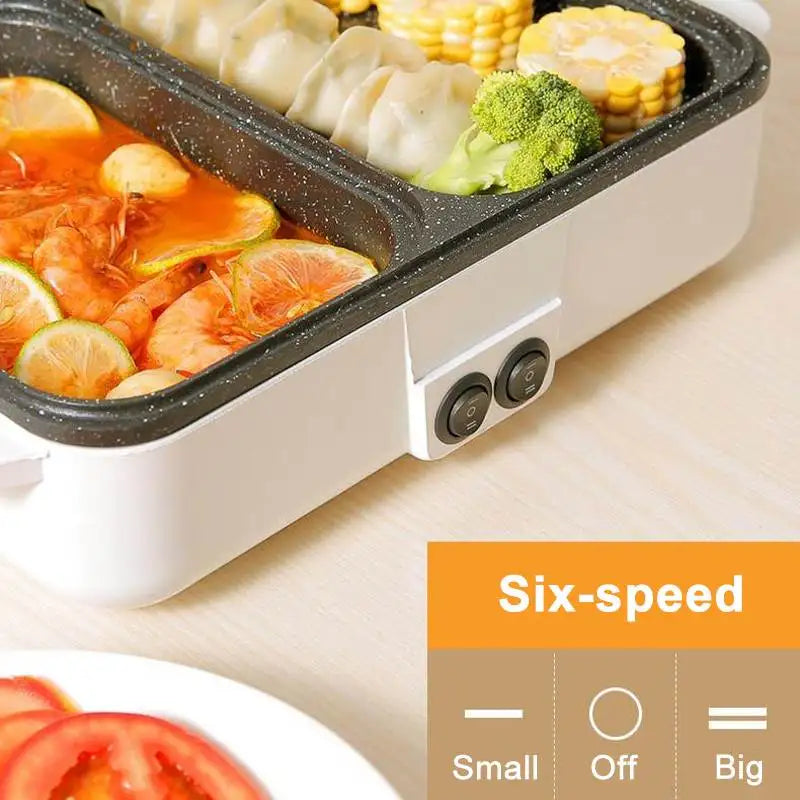 1200W Electric Hot Pot Cooker 110V BBQ Mini Grill Multifunctional Electric BBQ Grill Non Stick Plate Barbecue Pan Food Cooker