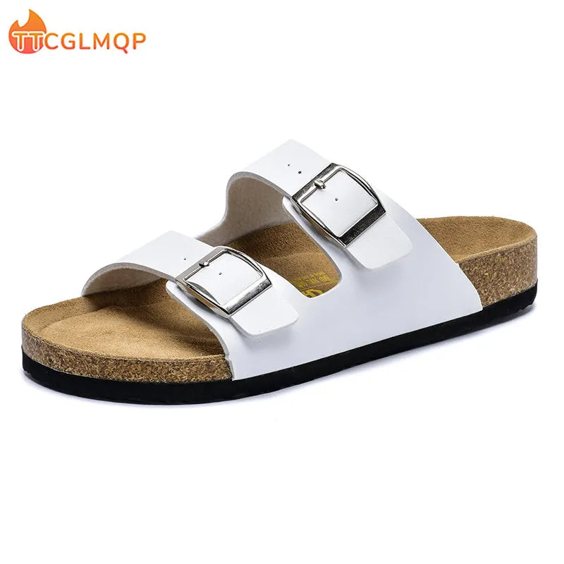 2023 Summer Cork Sandals Men's Flock Faux Suede Mule Clogs Slippers Brown Classic Buckle Cork Slides Slippers For Men Slippers