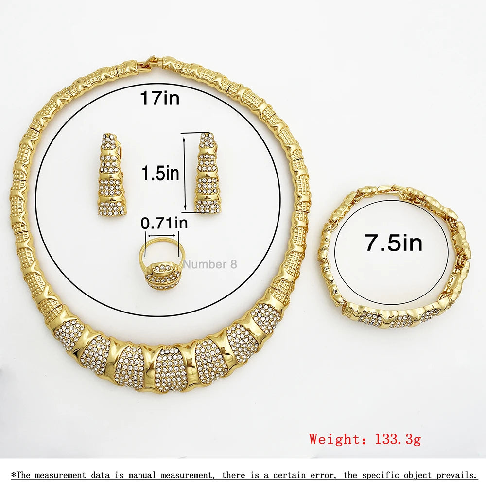 Latest Dubai Gold Color Jewelry Sets Luxury 18K Gold Plated Women Necklaces Earrings Ring Bracelet Wedding Party Accessories