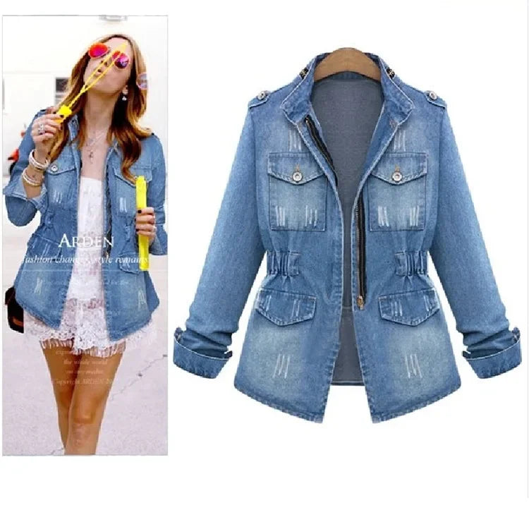 Christmas Europe and The United States Ladies Denim Jacket Skinny Denim Jacket Women  Winter Clothes Female