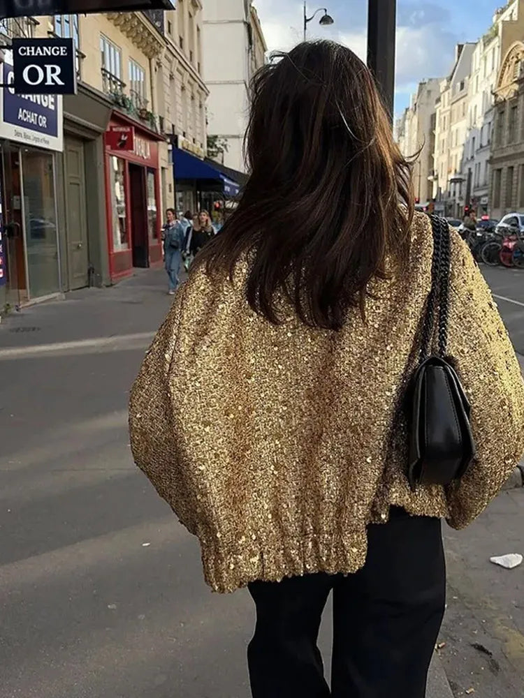 Winter Sequin Coat For Women Fashion Party Long Sleeve Gold Single Breasted Female Coats 2023 Autumn Streetwear Lady Outwear