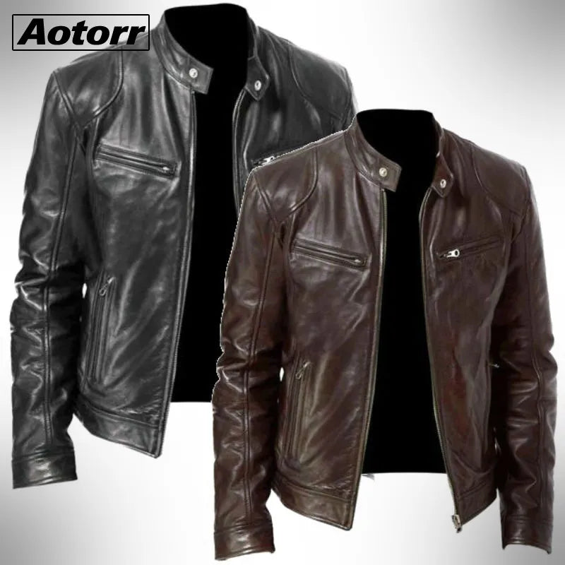 2023 Mens Fashion Leather Jacket Slim Fit Stand Collar PU Jacket Male Anti-wind Motorcycle Lapel Diagonal Zipper Jackets Men 5XL