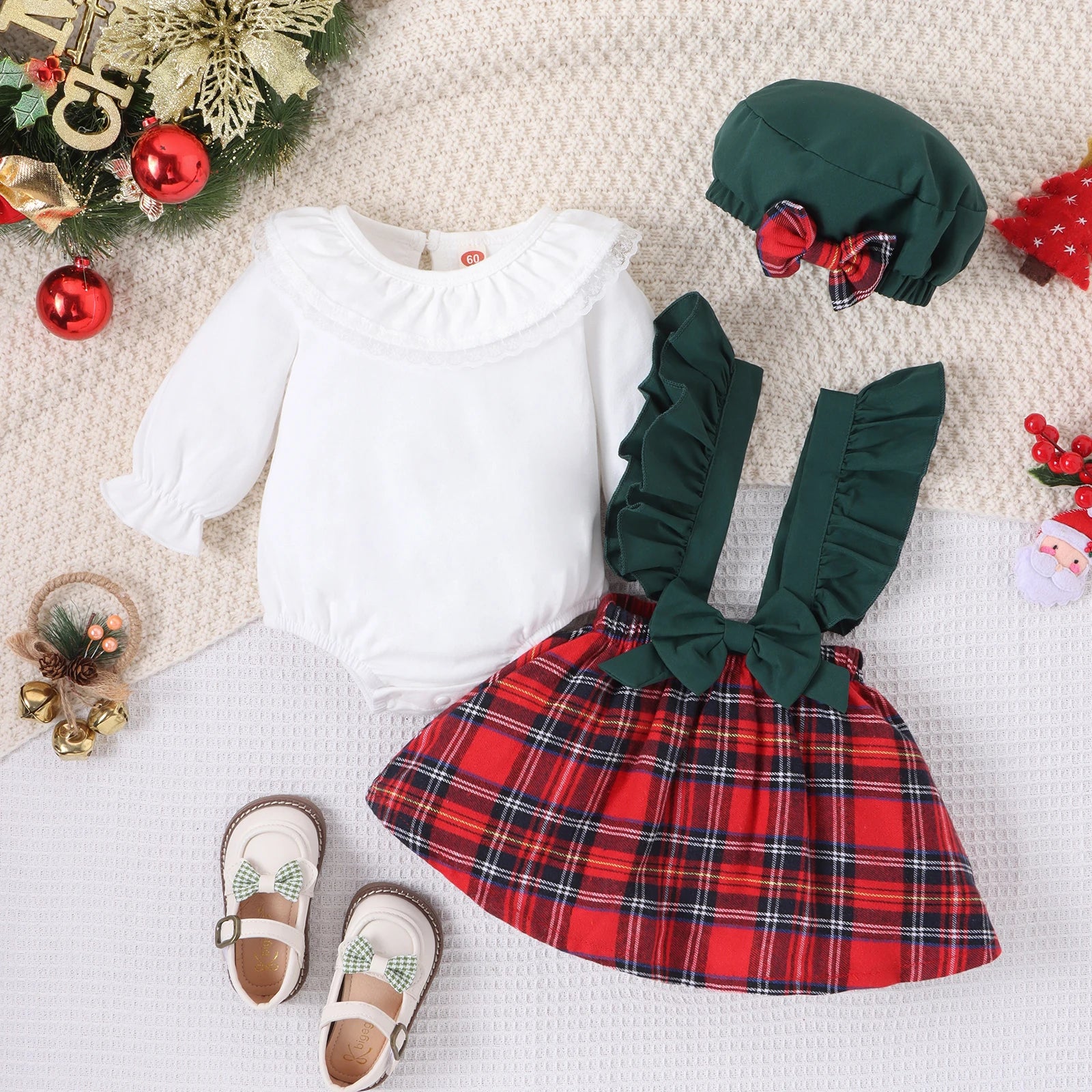 ma&baby 0-24M Christmas Newborn Infant Baby Girls Clothes Sets Xmas Costumes Outfit Long Sleeve Tops Plaid Skirt Hat D05