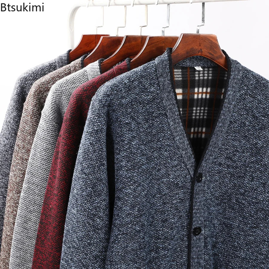 New 2022 Autumn Winter Men's Knitted Cardigan Thick V Neck Knitted Sweater Coats Causal Warm Jackets Men Fashion Mens Clothing