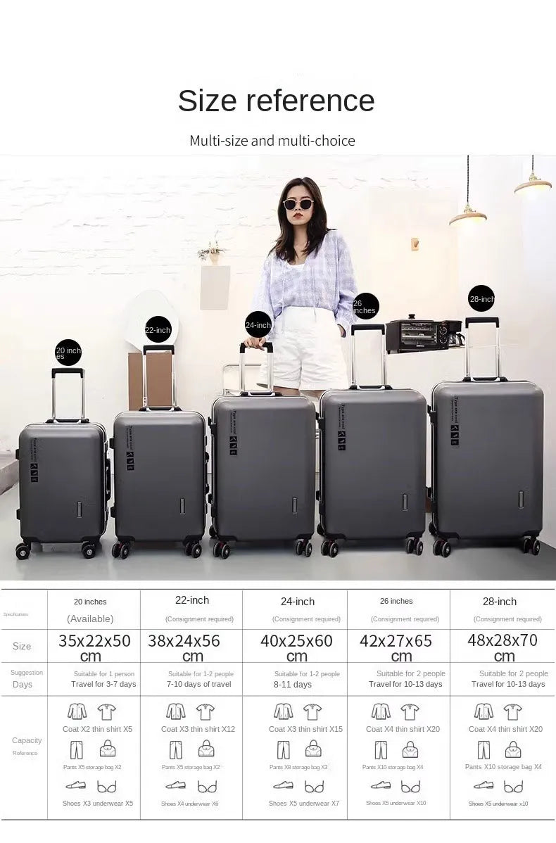 2023 Trolley Case Female Suitcase Wheels Boarding Students Korean Version of the Suitcases Male Aluminium Frame Luggage