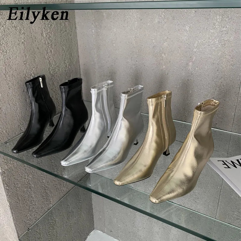 Eilyken Design Ankle Boots Women Fashion Spring Autumn Zipper Square Low Heels Comfortable Soft Leather Short Booties Shoes