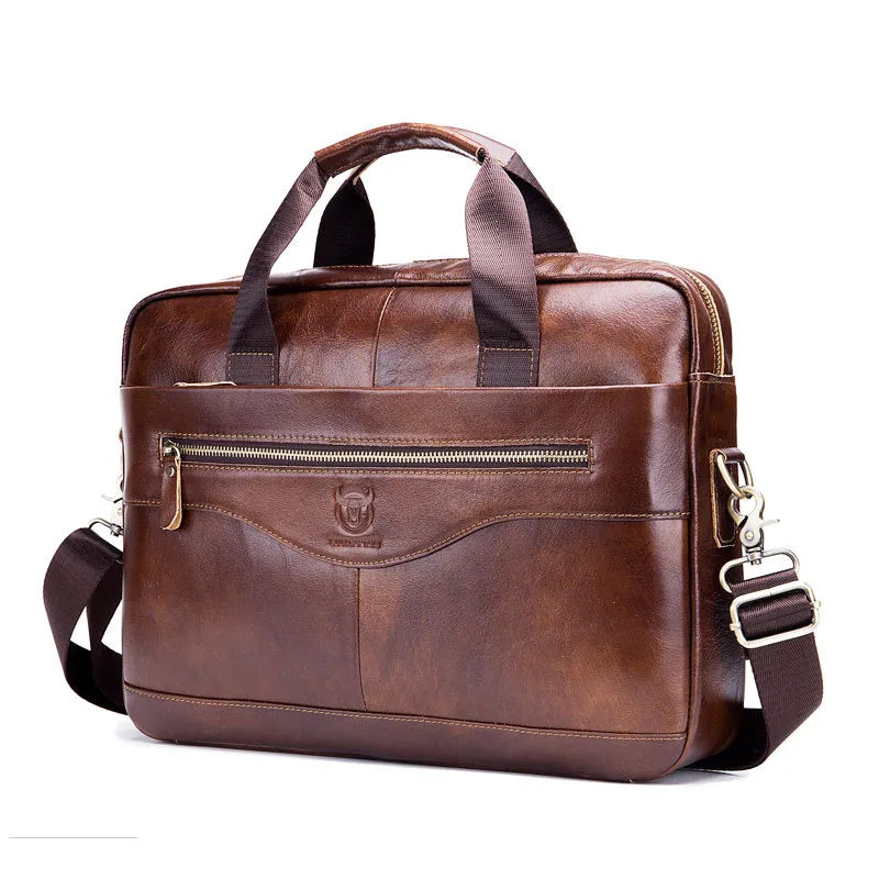 BULLCAPTAIN 2023 New Real Leather vintage men's messenger bag/casual Business bag Fashion cowhide male commercial briefcase