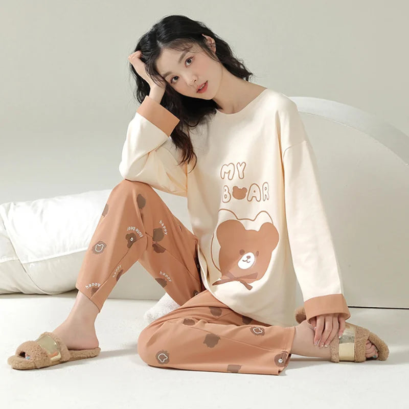 New Spring And Autumn Pajamas Women's Autumn And Winter 2 Pieces Of Long-Sleeved Trousers Set Of Home Clothing Ladies Pajamas Se