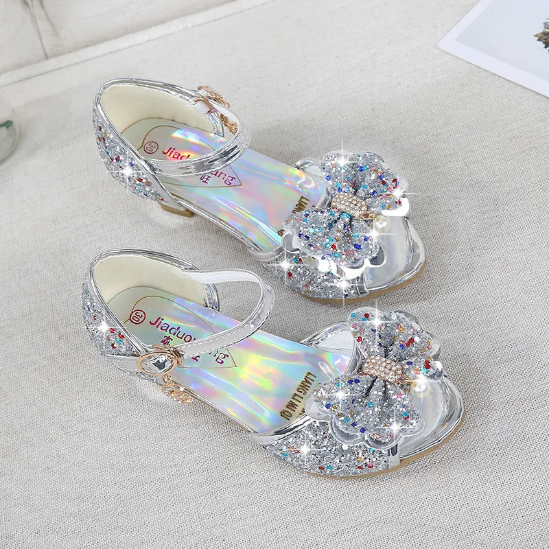 Princess Girls Party Shoes Children Sandals Colorful Sequins High Heels Shoes Girls Sandals Peep Toe Summer Kids Shoes CSH813