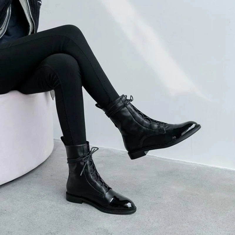 Fashion British Style Shoes Pointed Toe Low-heel Boots Women's Flat Ankle Boots