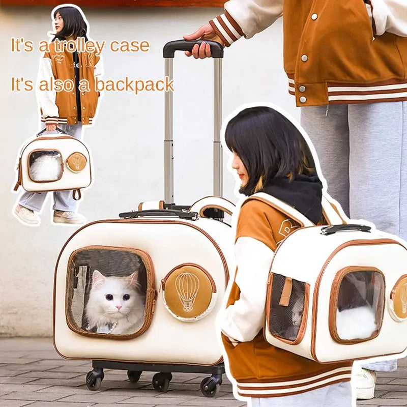 Cat Bag Portable Pet Trolley Detachable Cardan Large Capacity Luggage Backpack Dog Travel Breathable Space Capsule Suitcase