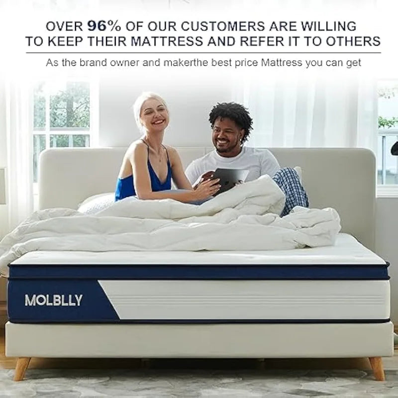 Molblly Queen Mattress, 10 Inch Hybrid Mattress with Gel Memory Foam,Motion Isolation Individually Wrapped Pocket Coils Mattre