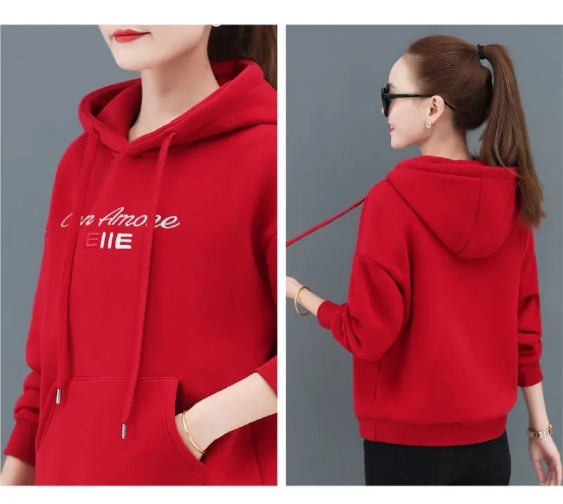 2023 New In Hoodies & Sweatshirts Hooded Autumn Winter Fleece Thick Warm Pullover Cheap Women's Sweatshirts And Free Shipping