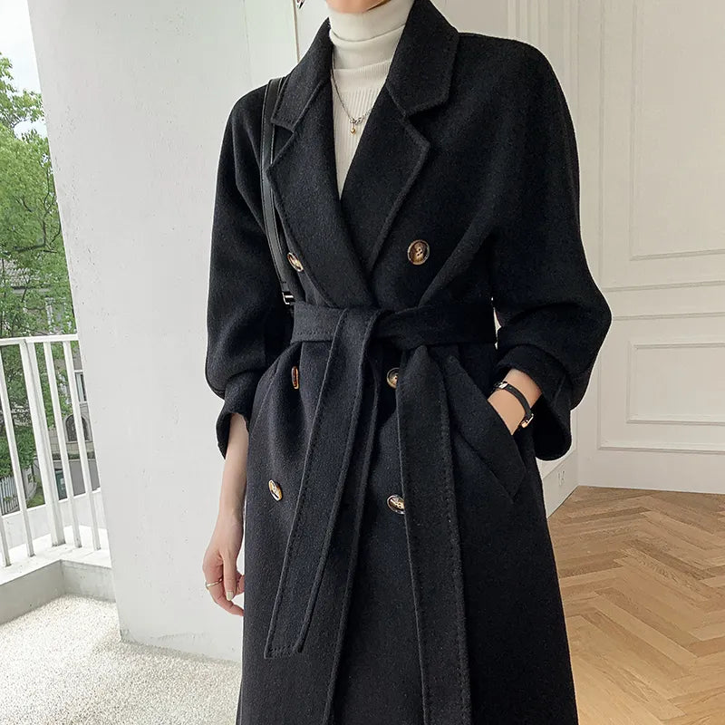 Autumn and Winter New Cashmere Coat Women's Classic Double-breasted Women's Thickened Double-sided Wool Long Coat  MM