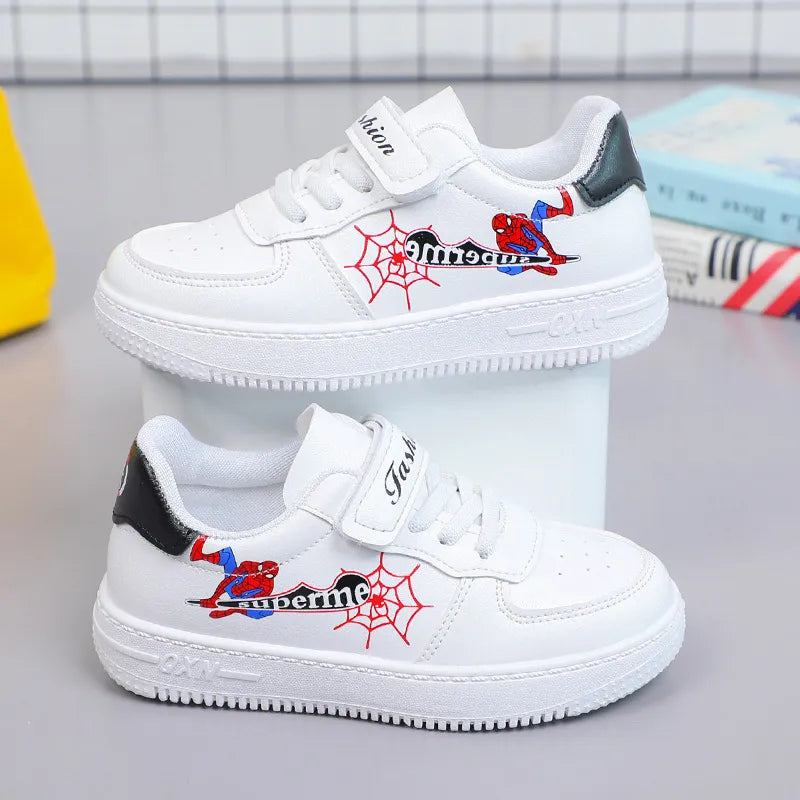 Disney Children's Casual Shoes Cartoon Spring Autumn Fashion Low Top  Boys' Sports PU Leather White Shoes Sneaker Size 25-36