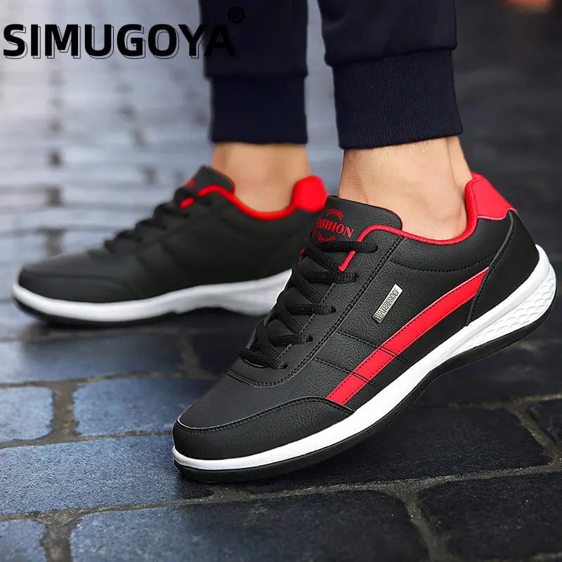 SIMUGOYA Men Sneakers Shoes 2023 PU Leather Casual Sports Shoes Breathable Lace Up Tennis Running Sneakers for Men Walking Shoes