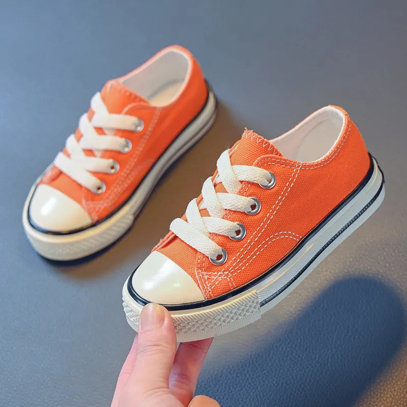 2023 Spring Autumn New Boy Shoes Toddler Girl Sneakers Kids Jelly Color Canvas Shoes Children  Casual Lace Up Classic FlatsShoes