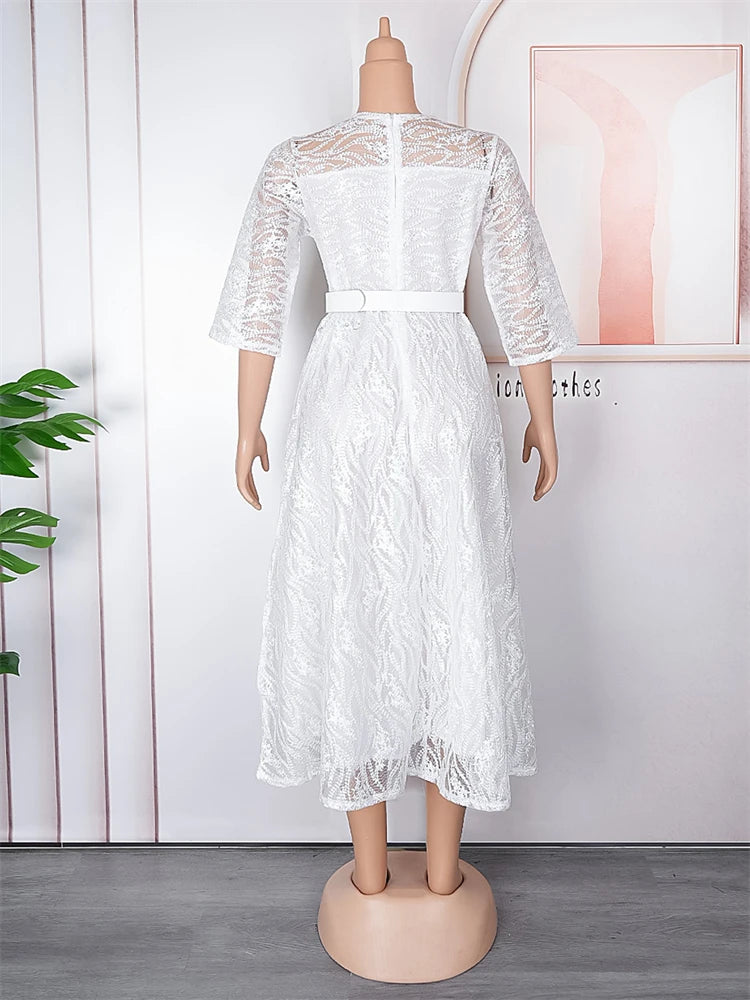 Party Prom White Lace Dresses For Women Dubai African Wedding Bridal Dress 2024 New Elegant Evening Gown Dashiki Diamond Outfits