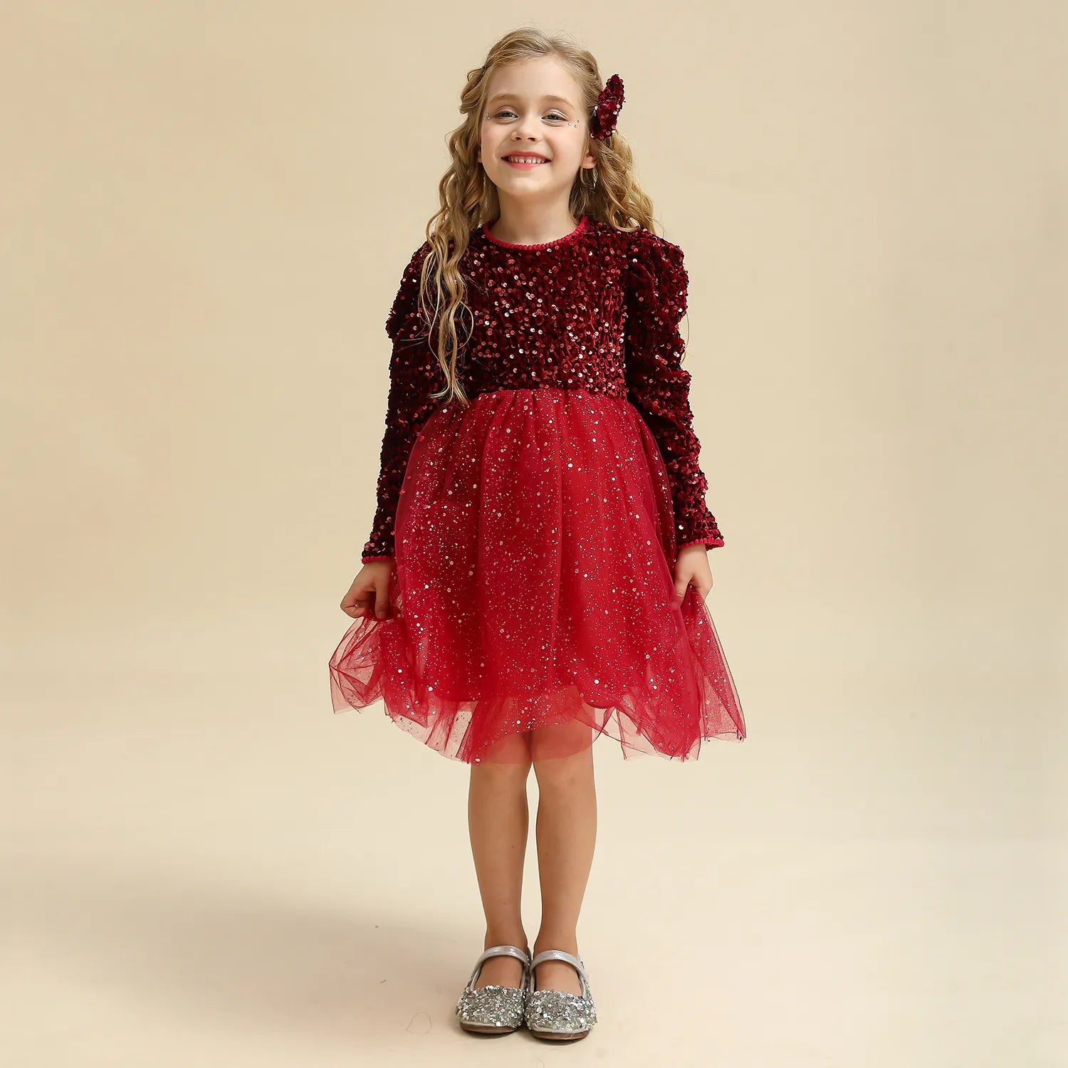 Christmas Girl Clothes for 3-8 Y Birthday Party Red Princess Dress Elegant Causal Sequin Kids Dress New Year Santa Claus Costume