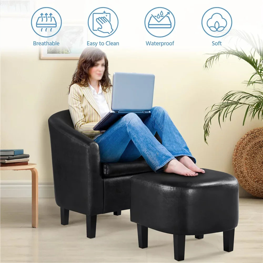 Faux Leather Tub Chair, Black, Living Room Furniture, Chair Living Room, Comfortable, Simple and Modern, Bedroom, Living Room