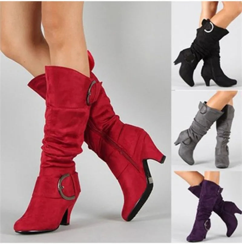 New Women High Heel Autumn Mid Calf Boots Female Zip Buckle Platform Sexy Spike Heels Plus Size Ladies Fashion Shoes