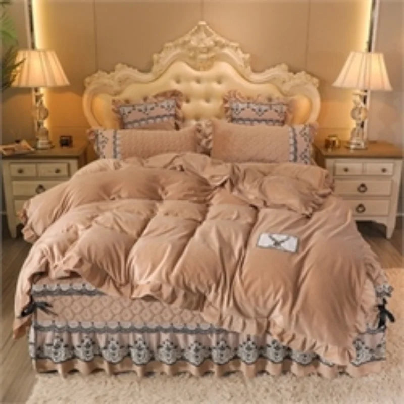 Free shipping bed skirt set European style bed skirt light luxury bed cover pillow cover Hualace bed set large size comforter