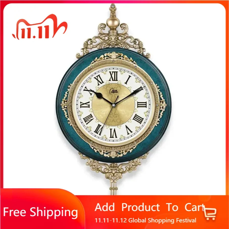 European Style Retro Wall Clock Watch Living Room Mute Pendulum Clock Elegant Taste Family Gift Art Decoration Rome Luxury G010