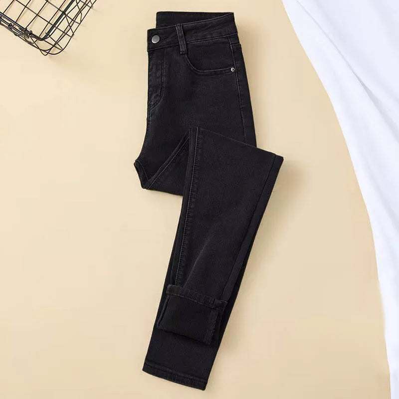 Women's Warm Jeans Winter Plush Warm Jeans Fashion Elastic Denim Pants Casual Tight Trousers