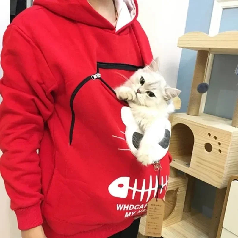 3XL Winter Hoodies Sweatshirt Women Animal Pouch Hood Pullover Blouse Tops Lady Carry Cat Breathable Sweatshirts Plus Size