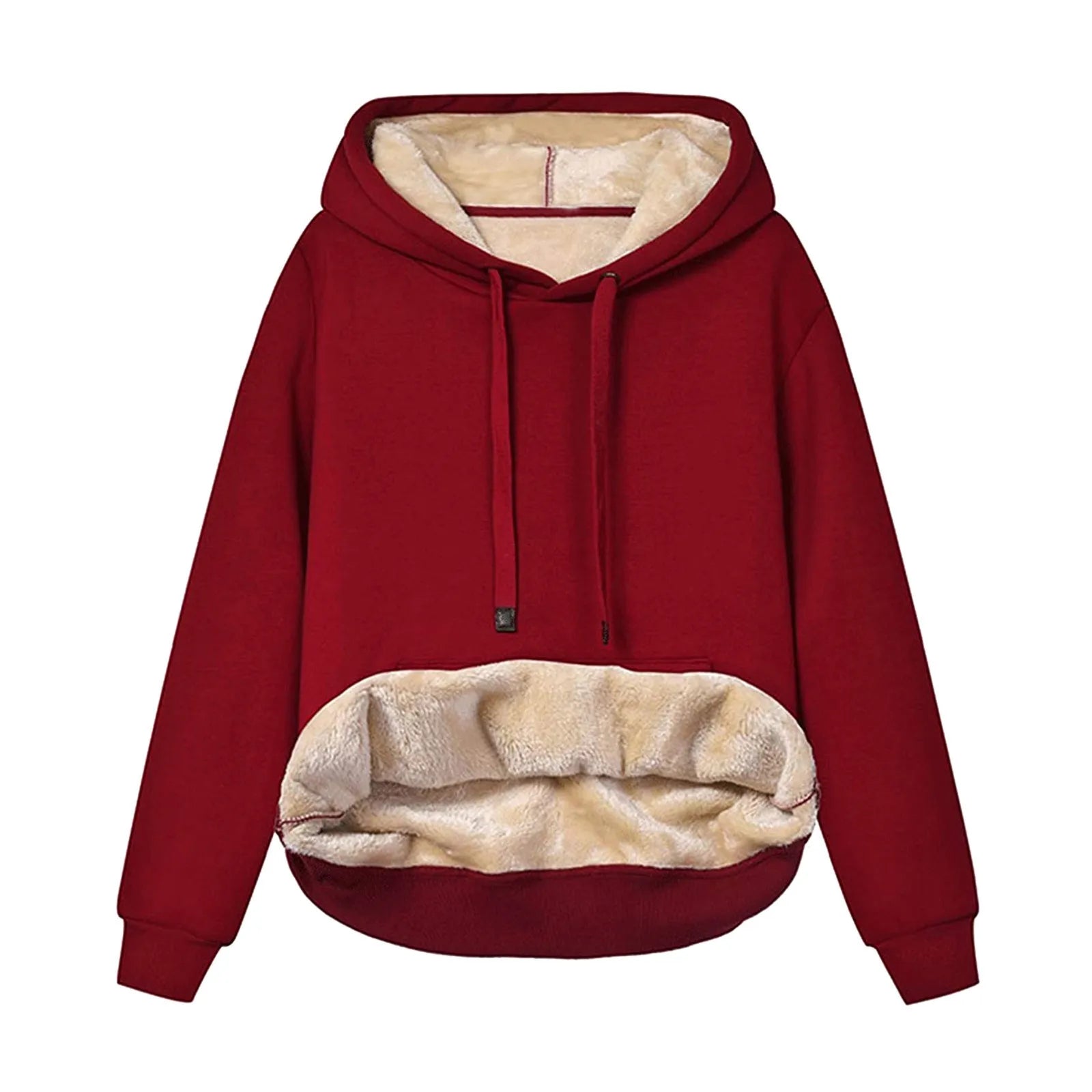 Harajuku Sweatshirt Hoodie Thickened Hooded Solid Color Winter Clothes Women Padded Warm Pullover Sweater Tops Drawstring Coat