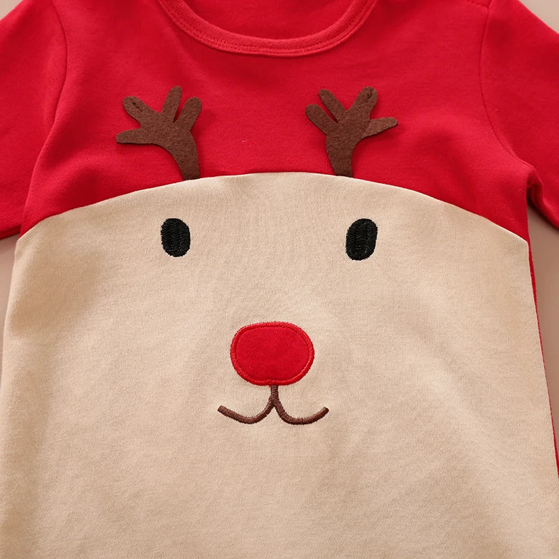 Christmas Baby Clothing Spring and Autumn Cartoon Elk Embroidery 3D Design Long Sleeve Cotton Boys and Girls' Bodysuit