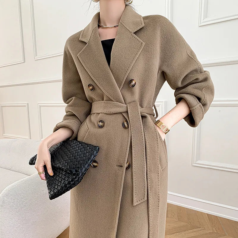 Autumn and Winter New Cashmere Coat Women's Classic Double-breasted Women's Thickened Double-sided Wool Long Coat  MM