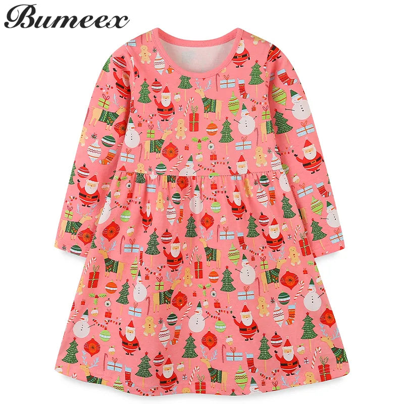 Bumeex Girls Dresses Christmas Children's Clothing Fall Cotton Long Sleeve Princess Dresses Toddler Girls Dresses 2-7 Years