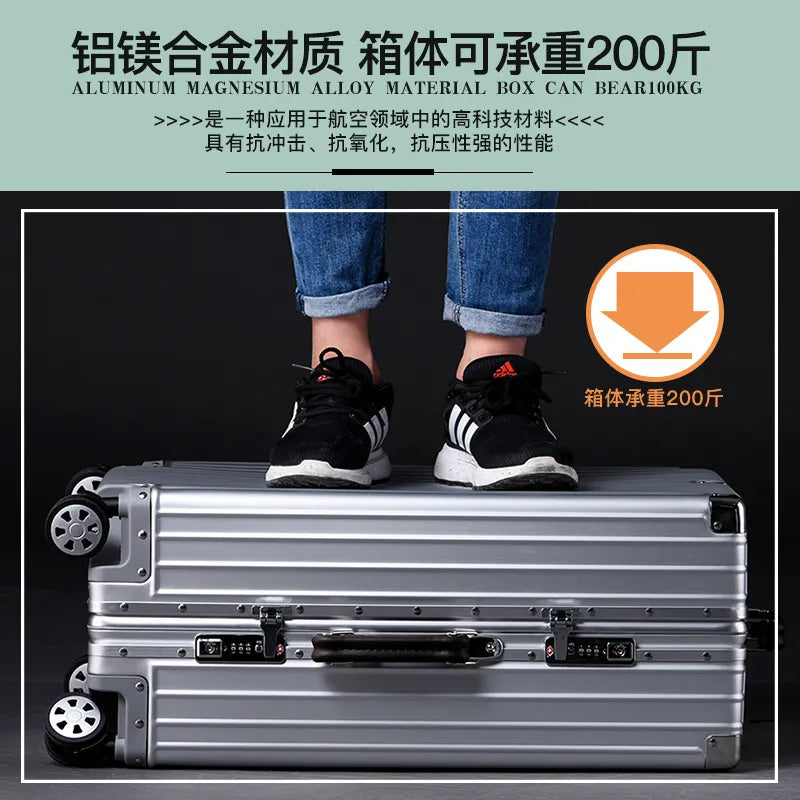 Aluminum Travel Luggage with Spinnel Wheel TSA Lock 20 Inch Boarding Luggage Suitcase Big Size Family Suitcase