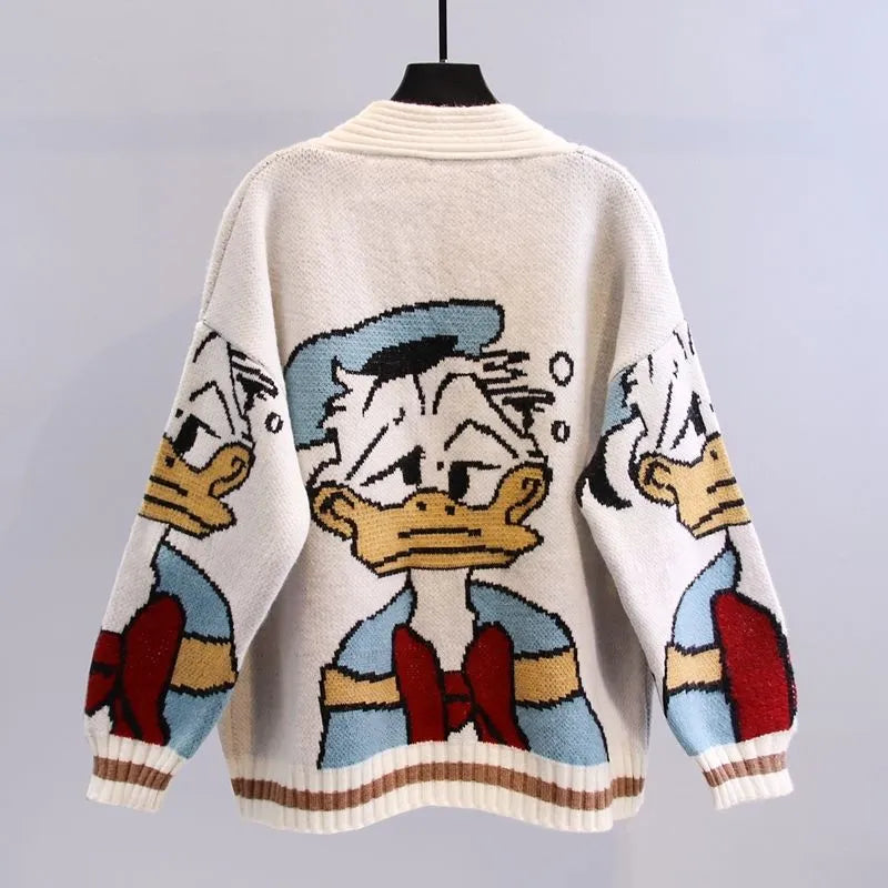 Cartoon Sweater Coat Women's Autumn and Winter 2023 New Slouchy Loose Outerwear Versatile Thickened Knitted Cardigan