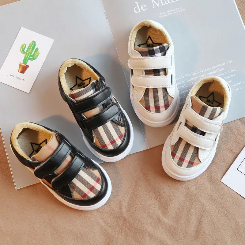 Toddler Boys Sneakers Fashion Plaid Canvas Shoe Lightweight Casual Shoes PU Patchwork Girls Skate Shoes Camp Style Kids Sneakers