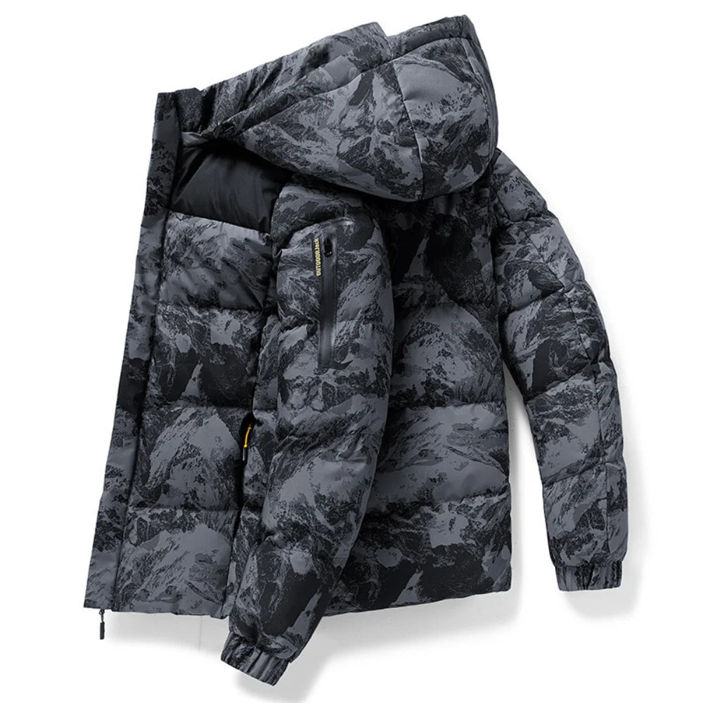 Grey Camouflage Puffer Jacket Men Parka Jackets Winter Outdoor Sports Windbreaker Coats With Hood Men Warm Thicken Padded Coat