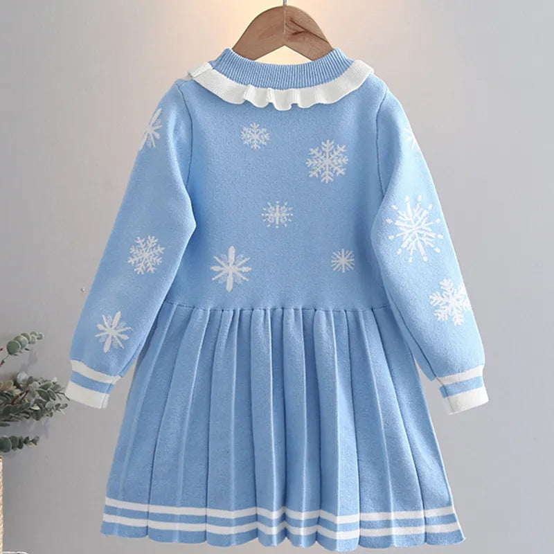 Kids Knitwear Dress for Girls Autumn Winter Sweaters Knit Cotton Dress Children Elsa Frozen Princess Party Costume 3-8 Years Old