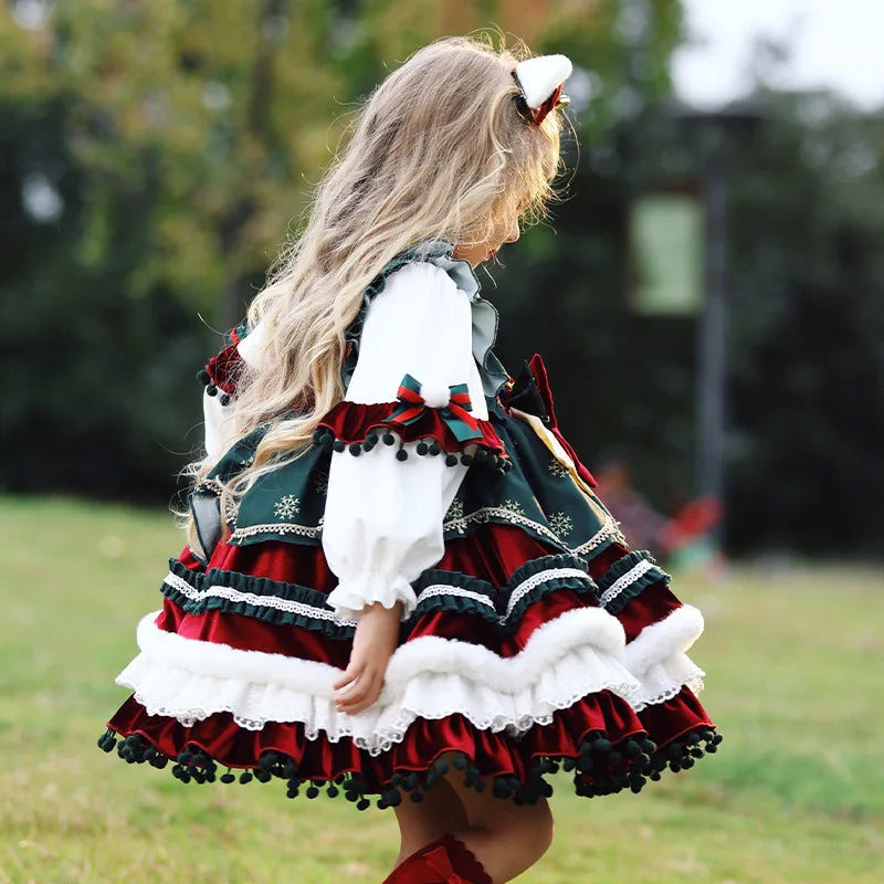 2023 New Christmas Gift Girls Christmas Velvet Lolita Lolita Princess Dress Children's Performance Costumes Daily Autumn Winter