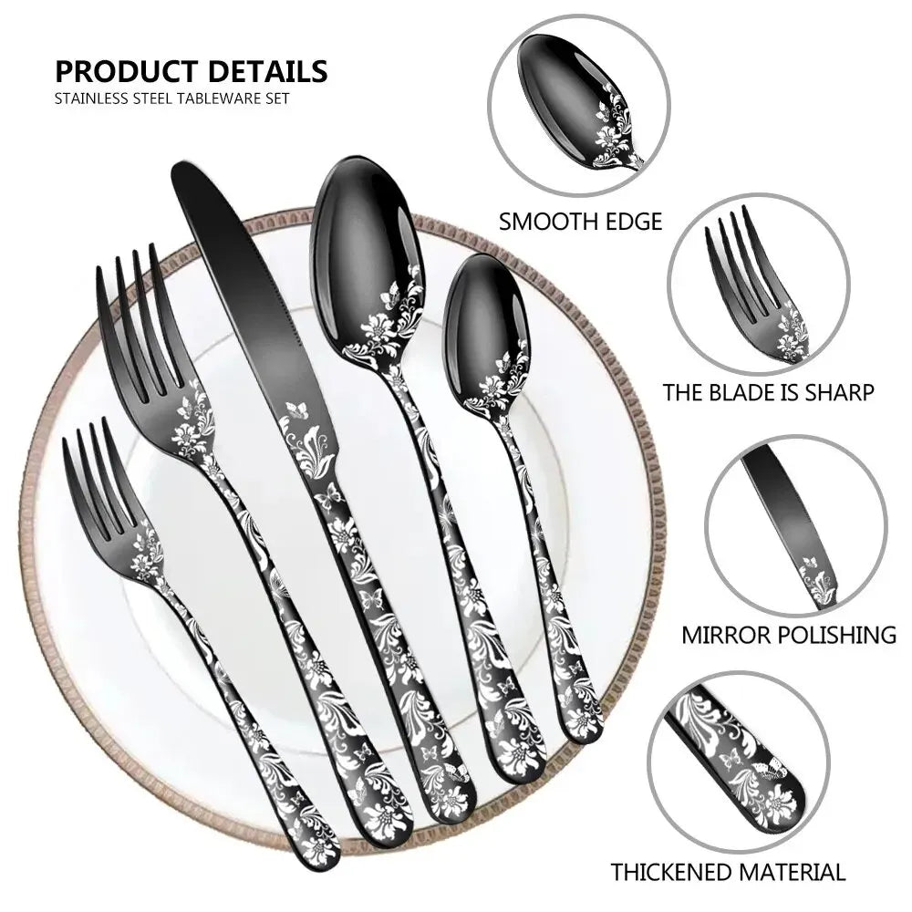 Explosive Pattern Stainless Steel Tableware 5 Components 20 Pieces Set Western Food/Steak Knife and Fork Spoon Kit Tableware Set