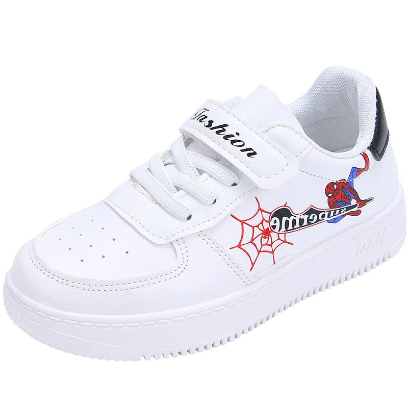 Disney Children's Casual Shoes Cartoon Spring Autumn Fashion Low Top  Boys' Sports PU Leather White Shoes Sneaker Size 25-36