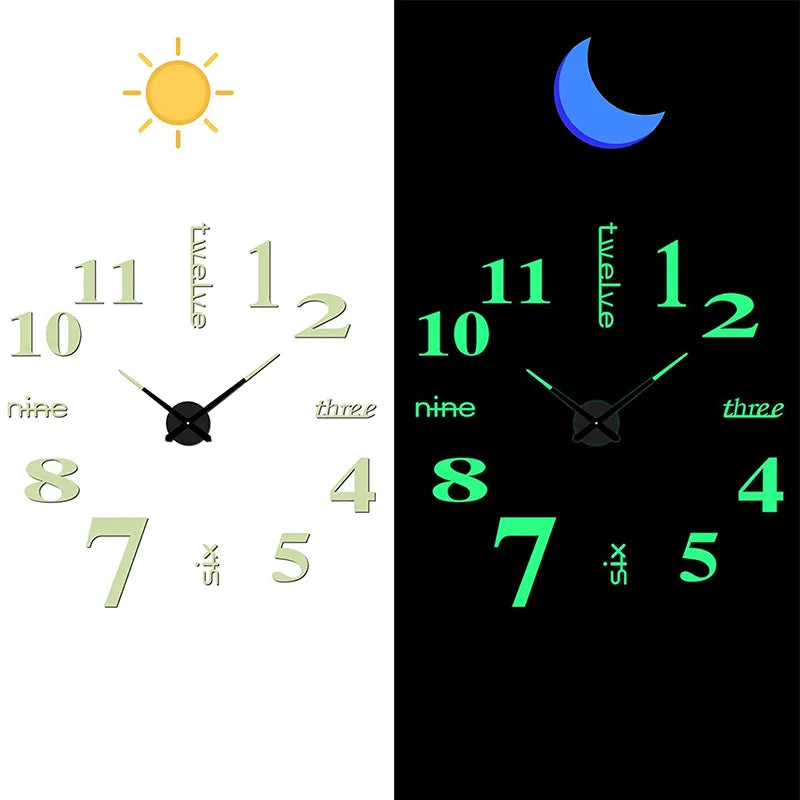 DIY Digital Clock Wall Watches Stickers Silent Clock For Home Living Room Table Acrylic 3D Wall Clock Luminous Wall Clocks