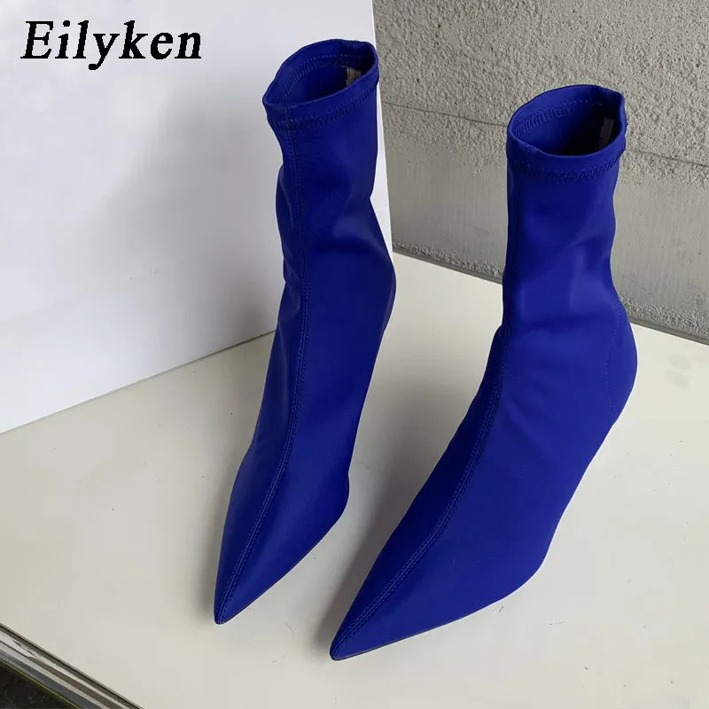 Eilyken 2024 New Spring Autumn Stretch Fabric Women Ankle Boots Sexy Pointed Toe High Heels Fashion Female Socks Pumps Shoes