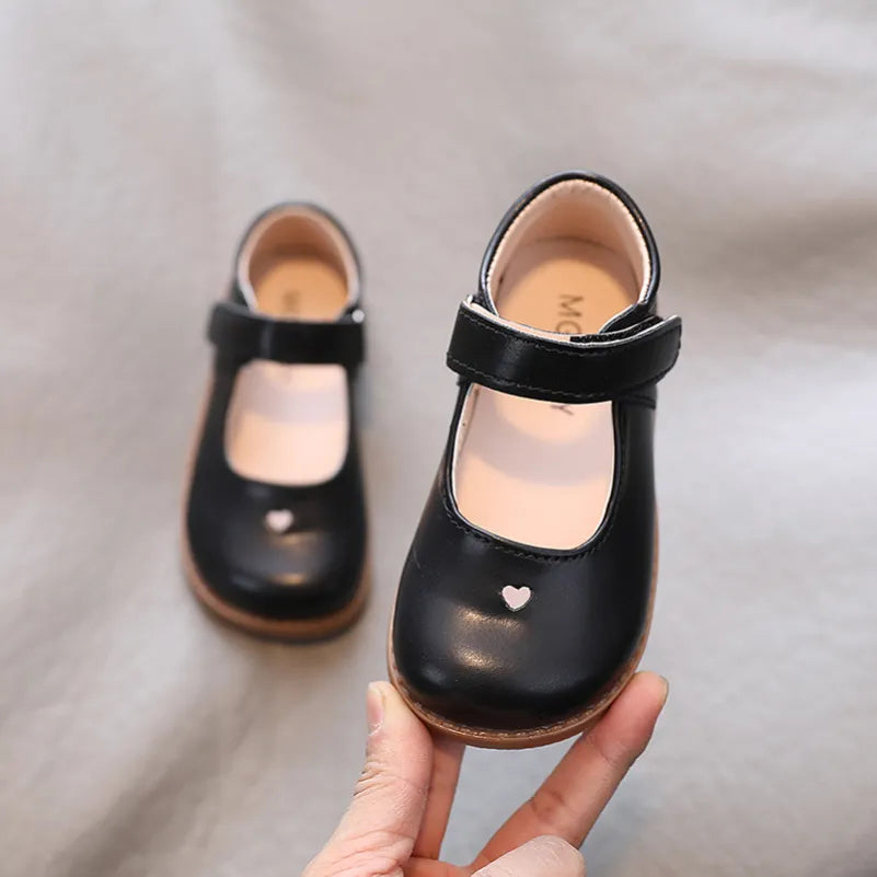 2023 Children Leather Shoes Fashion Solid Color Spring Flat Girls Sneakers Kids Shoes for Girl Baby Single Shoes Black 1-6 Years