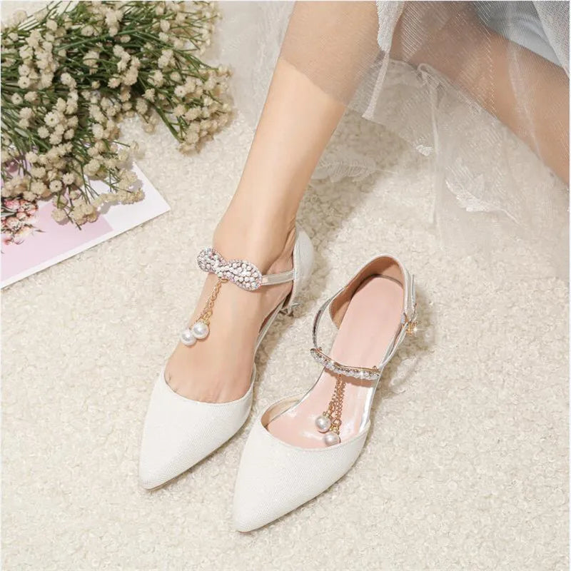 Fashion Princess Heels for Girl Cute Pearl Kids Stiletto Heel Shoe Children Party Wedding Shoes