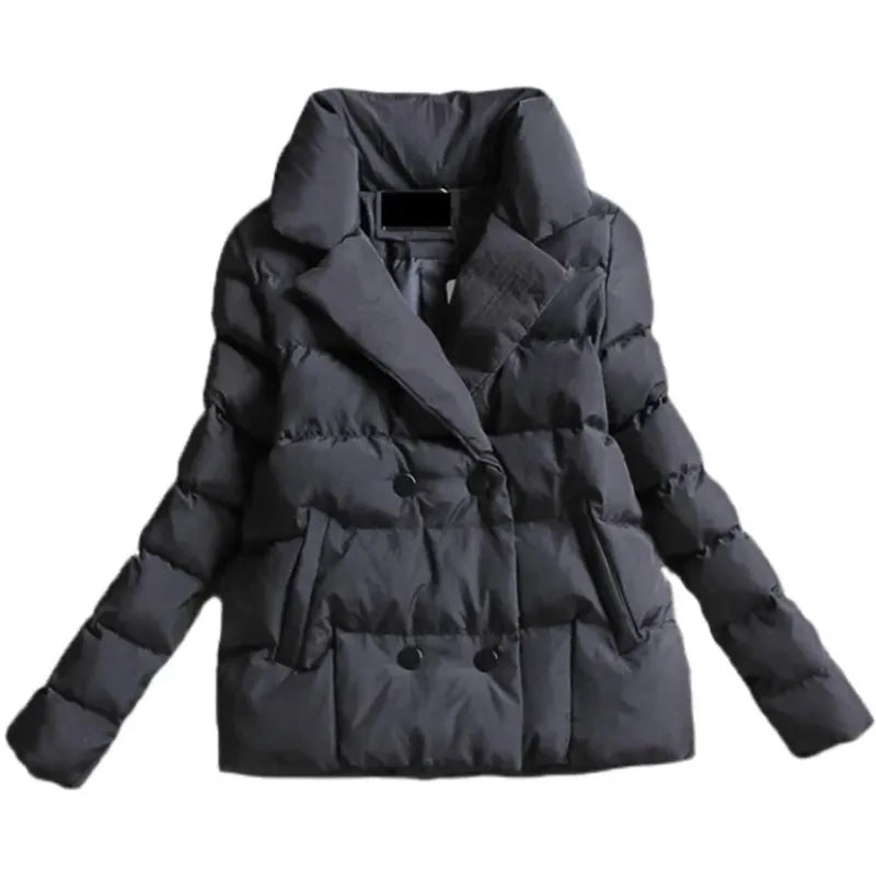 Autumn Winter Down Cotton-Padded Jacket Women 2023 New Short Fashion Suit Collar Outerwear Pure Colour Long Sleeve Coat Female