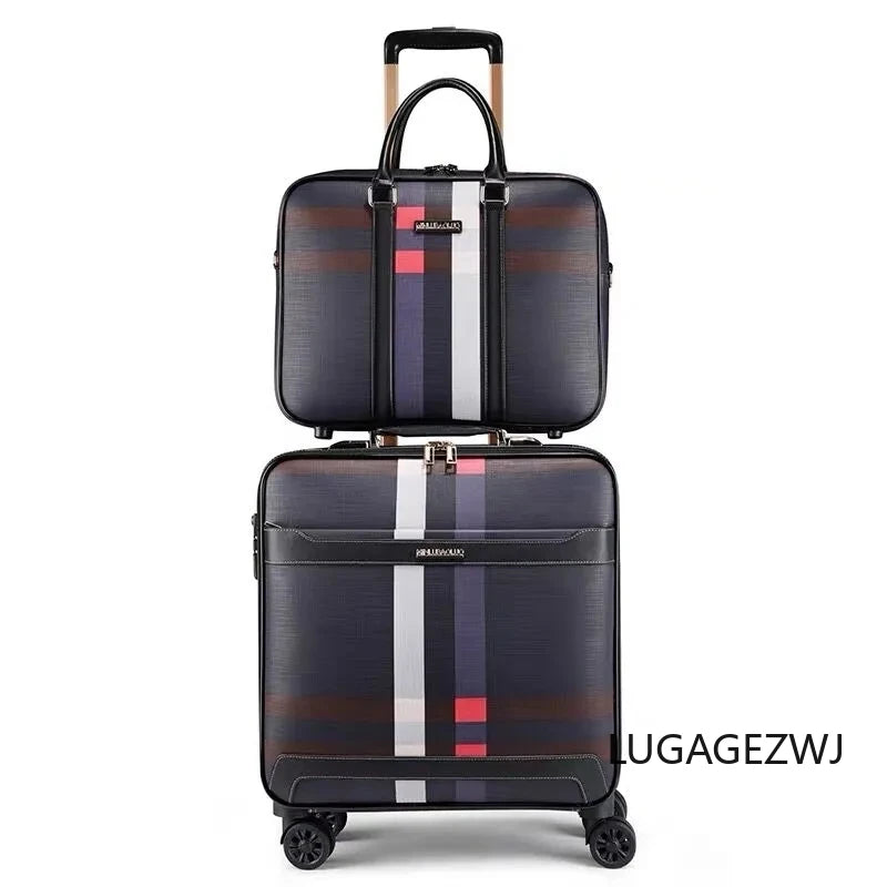 Men Business Leather Trolley Case With Computer Bag Women's Retro Travel Luggage Set High-quality Cabin Large Capacity Suitcase