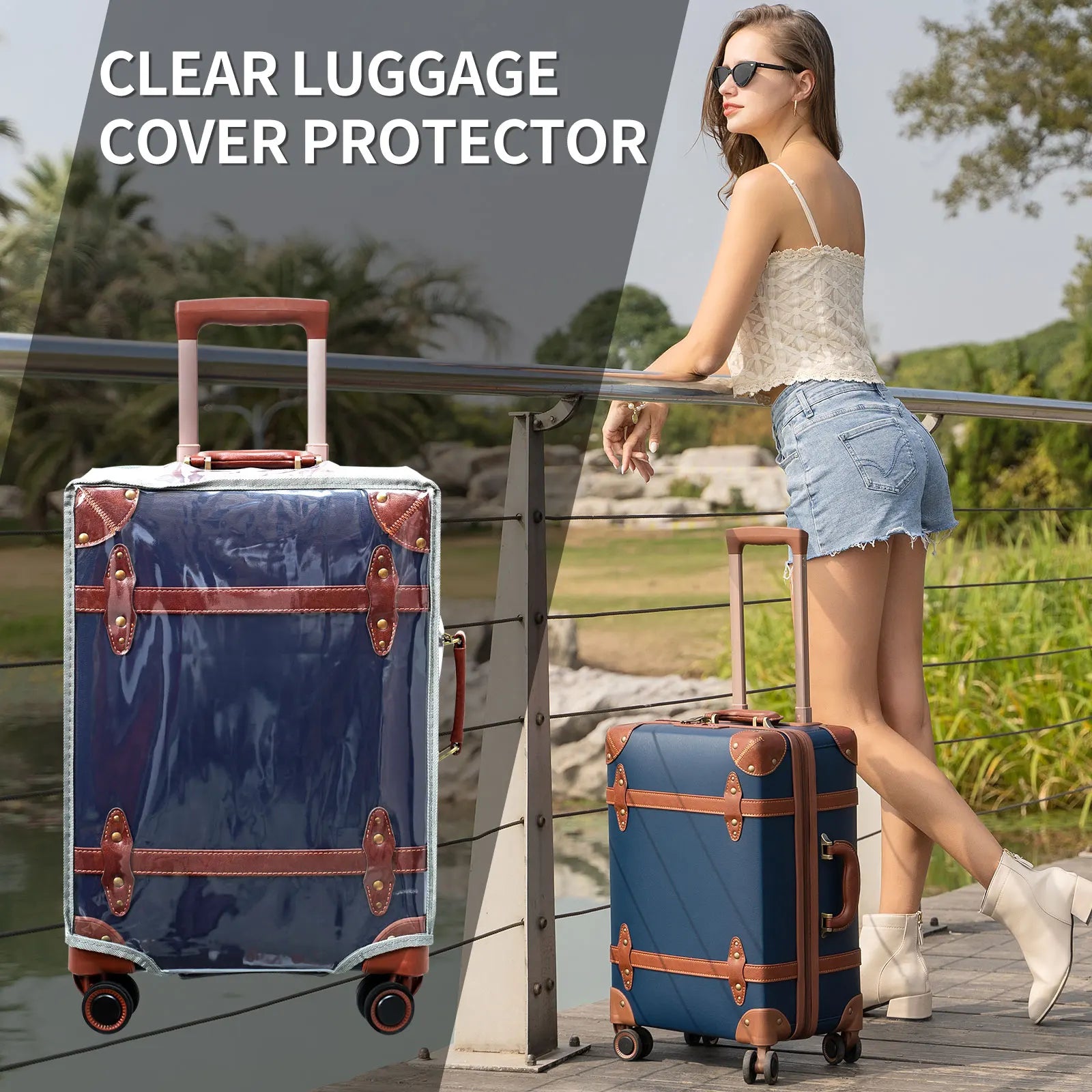 Urecity Vintage 3 Pieces Luggage Sets,Large Capacity Trunk Suitcase with Wheels,Carry on Suitcase for Women (14" & 20" & 28")