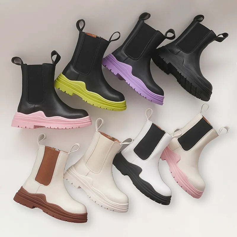 Autumn Winter Girls Short Boots Little Princess Fashion Forest Green Chimney Boots Boys British Style Boots Baby Cotton Shoes