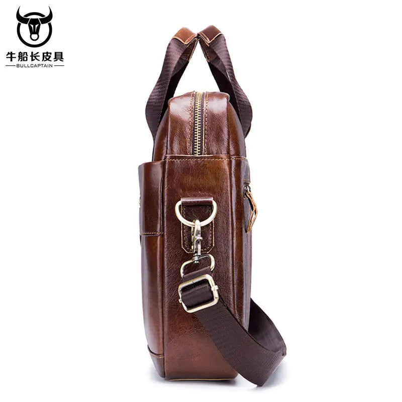 BULLCAPTAIN 2023 New Real Leather vintage men's messenger bag/casual Business bag Fashion cowhide male commercial briefcase